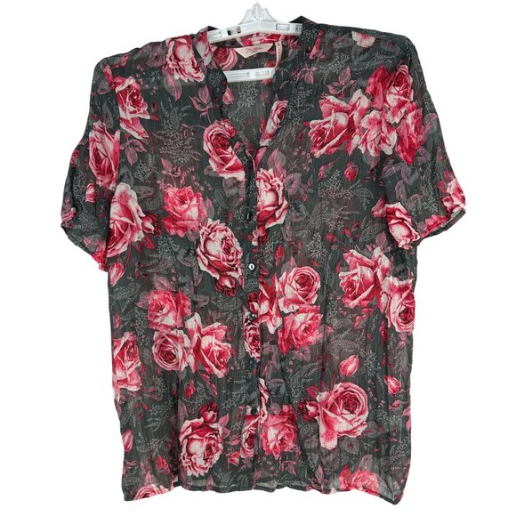 Womens Sheer Floral Button-Up Blouse Size 16 By Millers Woman - Picture 1 of 6